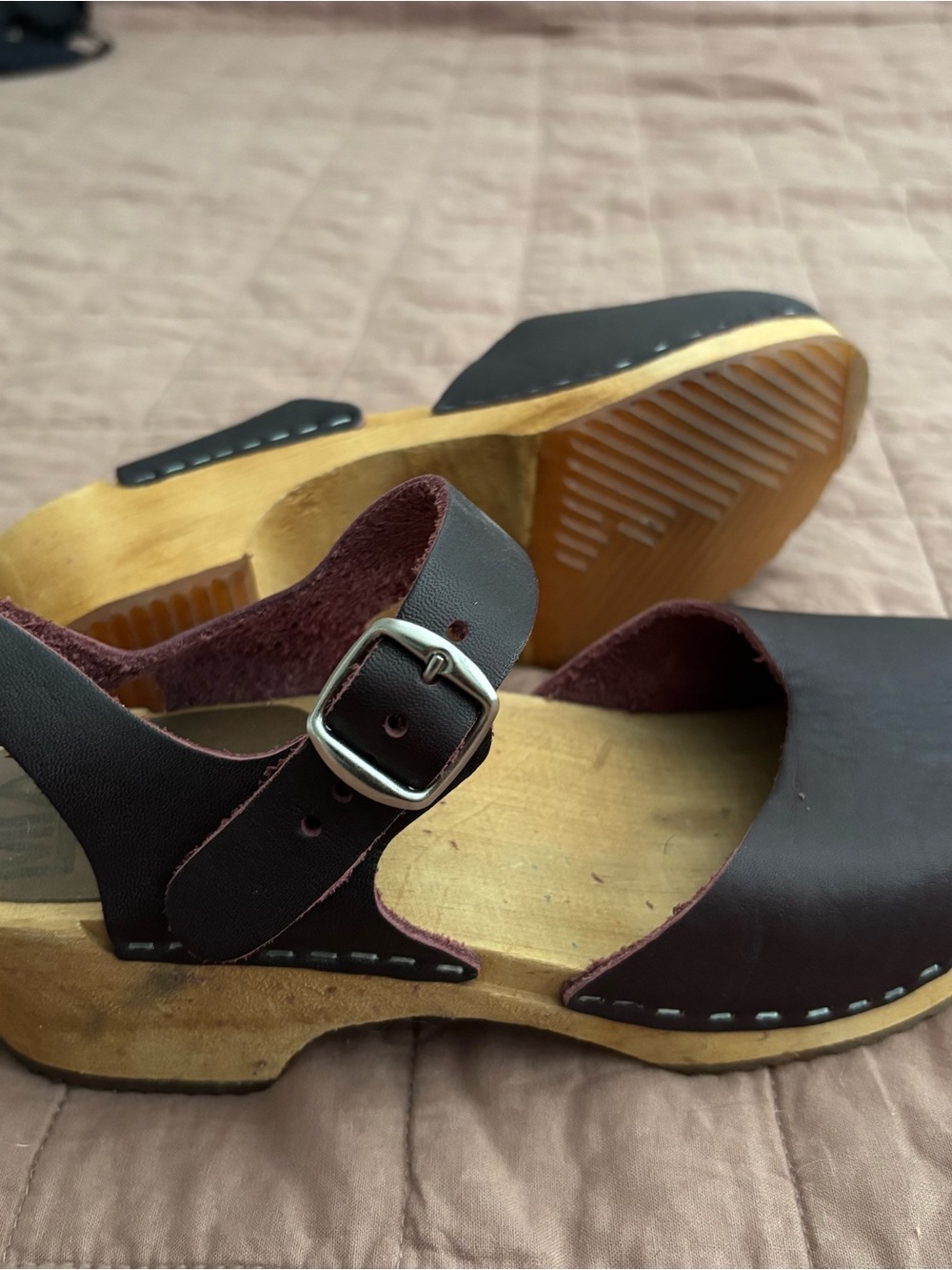MIA Mary Jane Clog Sandals in Deep Burgundy with Wood-Look Sole EU 39 US 8 - 8.5